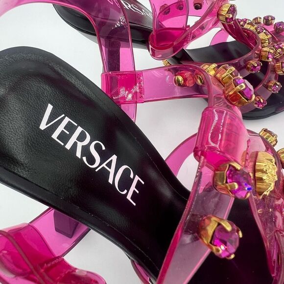 NWOT DUALIPAxVERSACE Medusa Runway Studded Jelly Slant Heel Sandals Size… - Picture 11 of 14